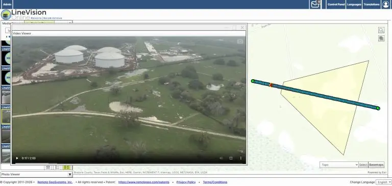 LineVision Online Drone Video Camera Target Footprint CTF Over Pipeline Screenshot