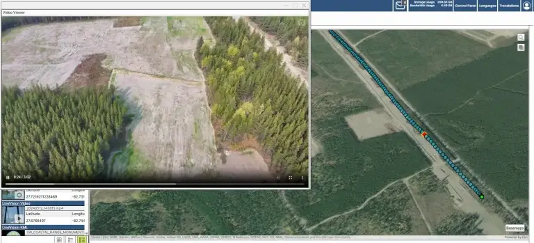 LineVision Online map-based video playback of a pipeline construction monitoring drone flight.